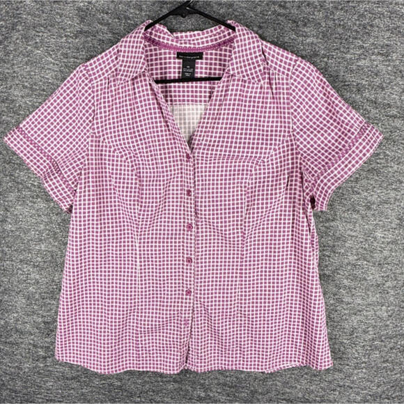 Lane Bryant Tops - Lane Bryant Shirt Women 20 Plus Pink Plaid Button Up Collared Short Sleeve